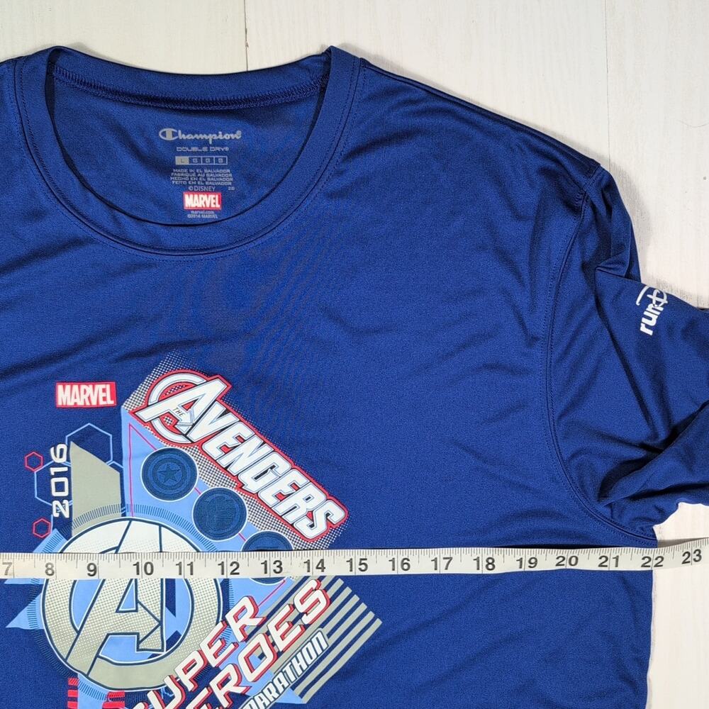 Champion RunDisney Marvel Avengers Mens L Blue Long Sleeve Shirt 2016 Double Dry - Picture 6 of 11